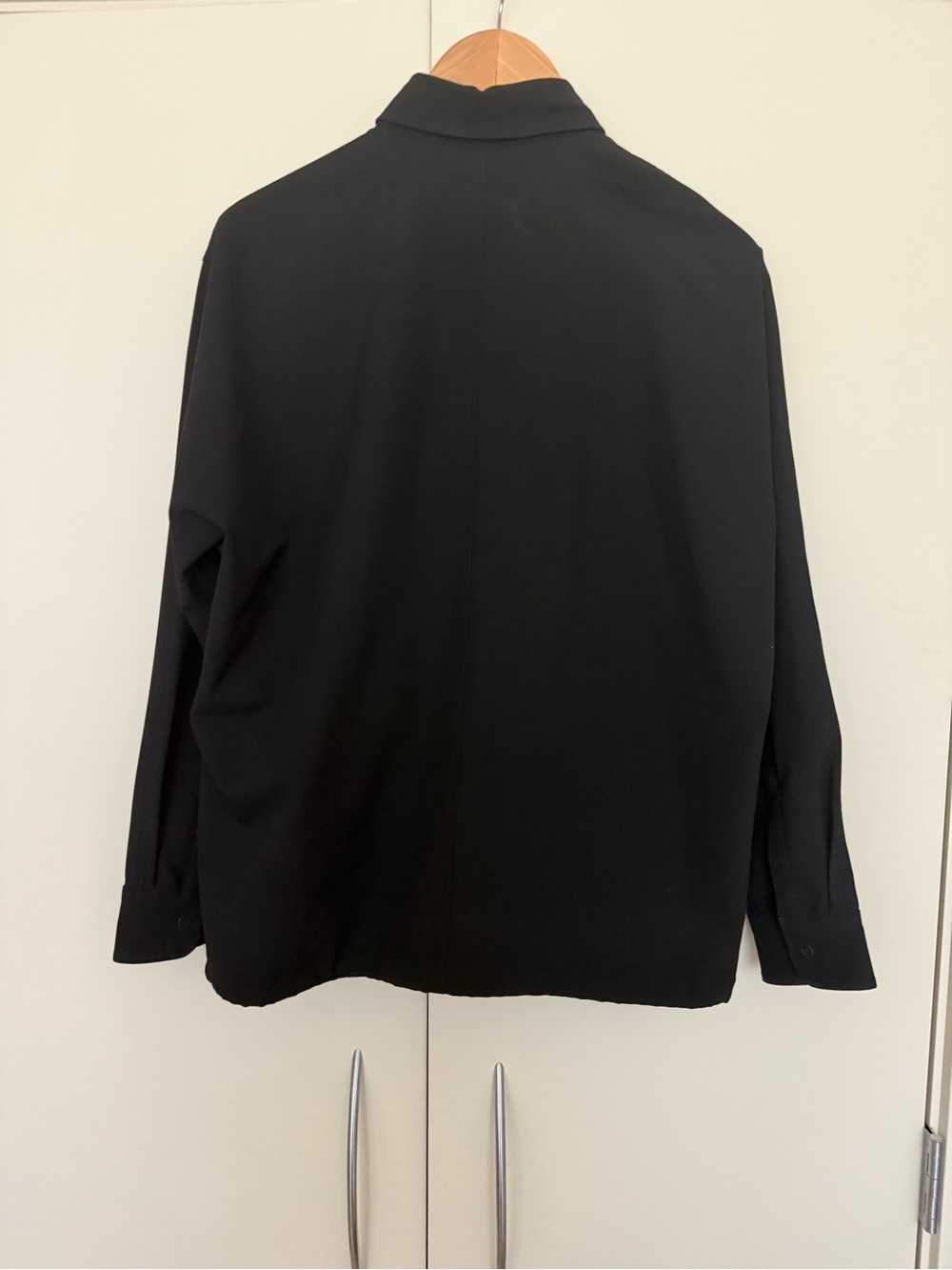 TheoryXUniqlo Black Oversized Nylon Cotton Bungee Snap Button-Front Jacket M - Picture 3 of 7